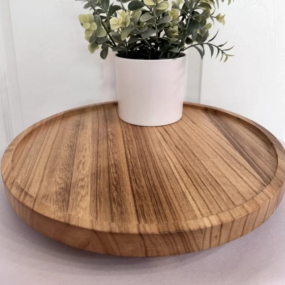 HOME DECOR ~ Round Wooden Decor Tray Water Resistant Handcrafted 12” Diameter - Picture 2 of 9